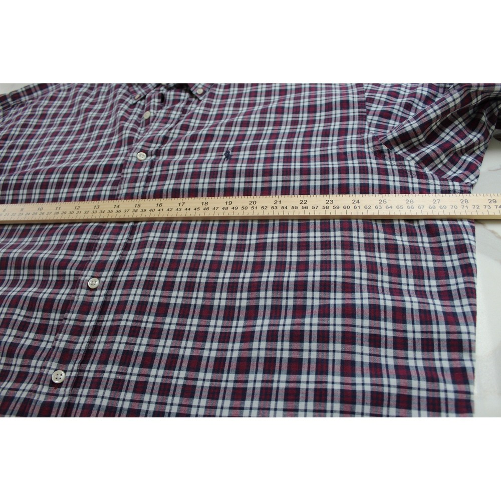 Ralph Lauren Blake Button Down Men XXL Burgundy Plaid Cotton Long Sleeve Shirt - Picture 6 of 10